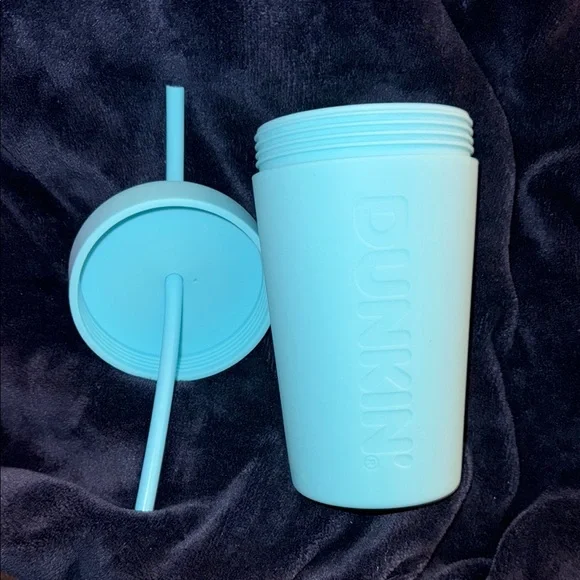 Dunkin' Blue Rubber Tumbler with Straw (Lid twists off) - Picture 3 of 4